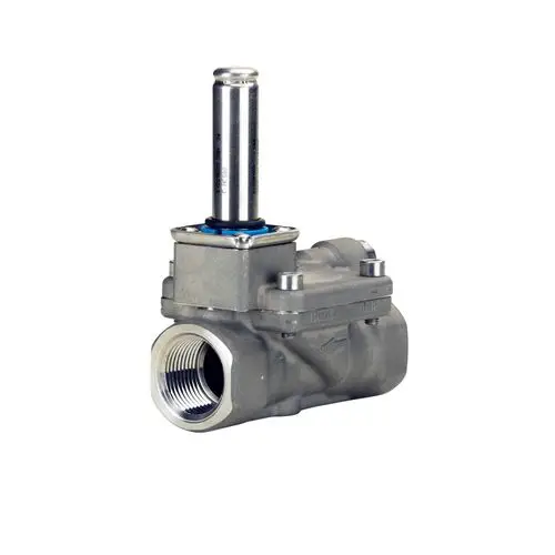 Magnetventil von Danfoss mit einem oberen Betätigungselement, einem Anschluss mit Gewinde und einer zentralen Ventilgehäuseform.